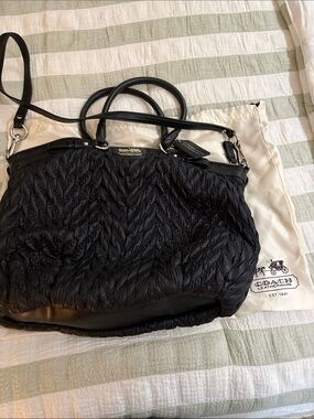 Coach Black Quilted Tote with Leather Handles and Removable Strap